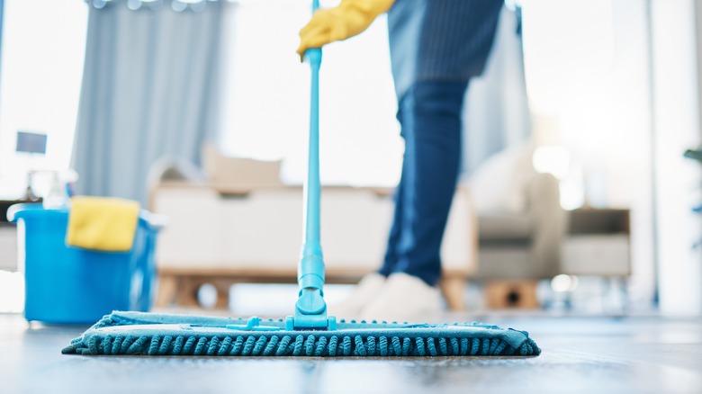 Close-up of mop on floor