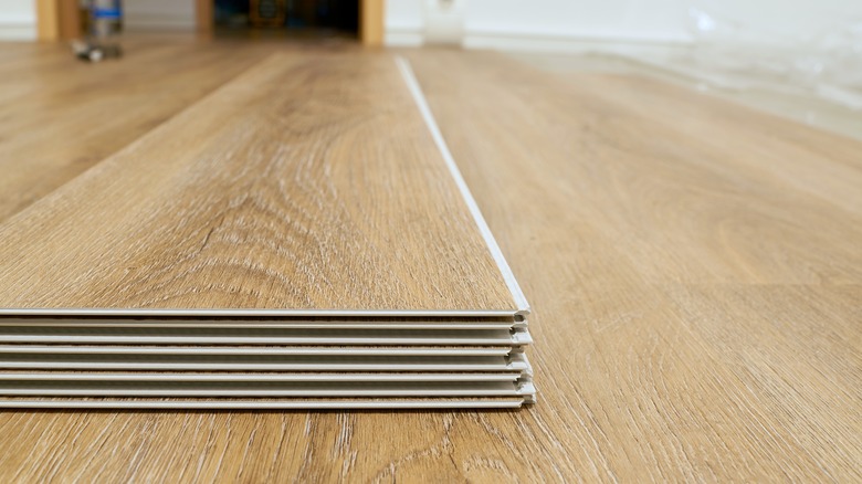 Stack of vinyl flooring planks