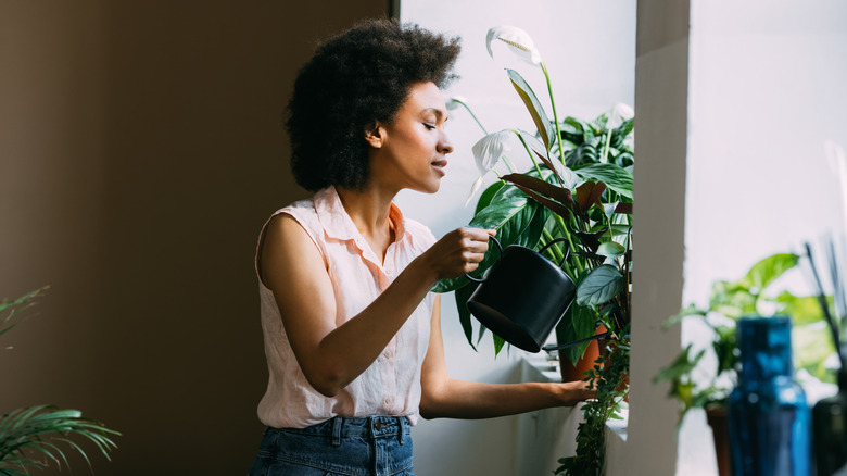 woman watering plants