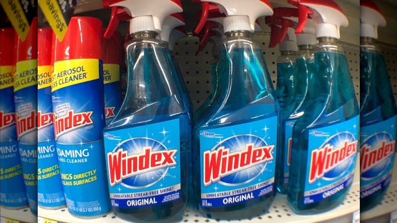 Windex bottles on shelf