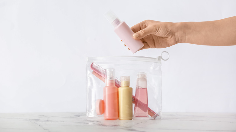 travel pouch with bottles