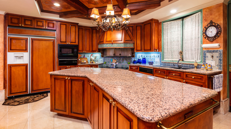 red granite counter