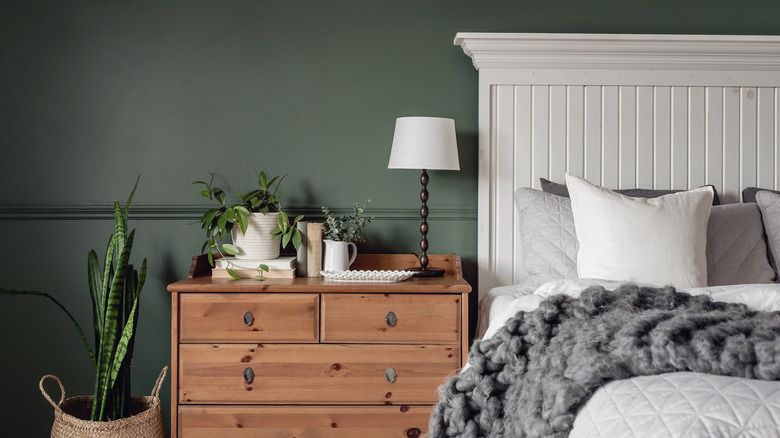 Bedroom painted in sage green