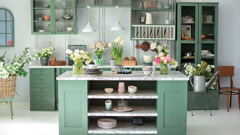 cozy green kitchen