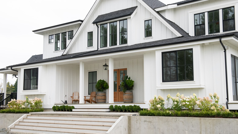 White and black farmhouse exterior