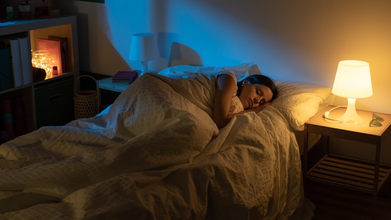 Relaxing bedroom with warm lighting