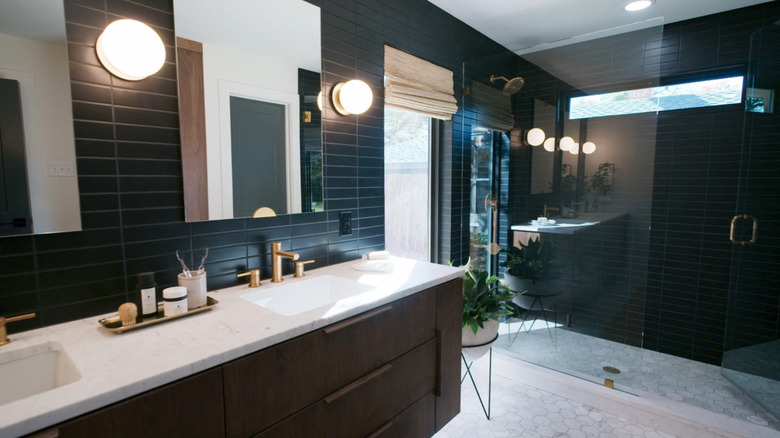 black terra cotta tiles bathroom