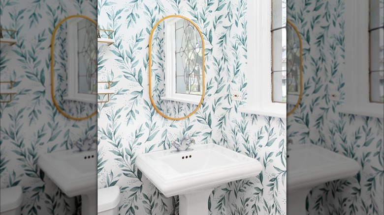 leafy prints against traditional sink