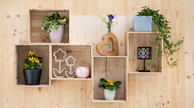 wooden crate floating shelves