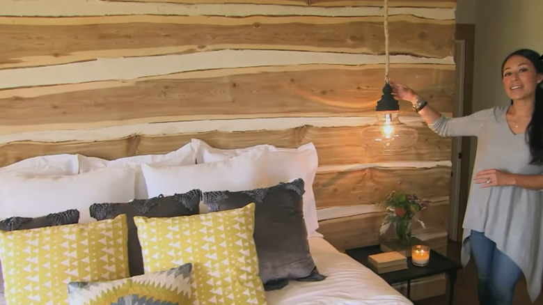 Joanna Gaines showing wood paneling