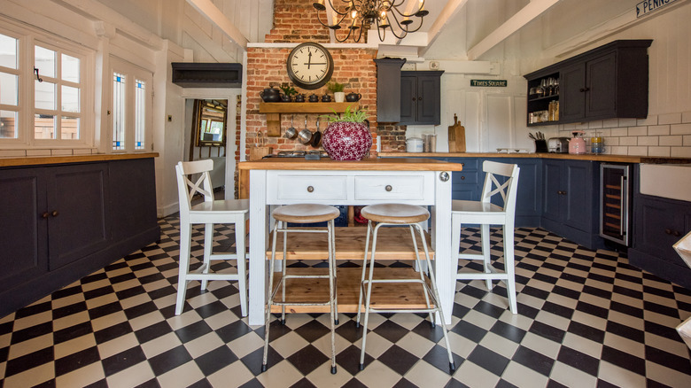 kitchen with checkerboard flooring