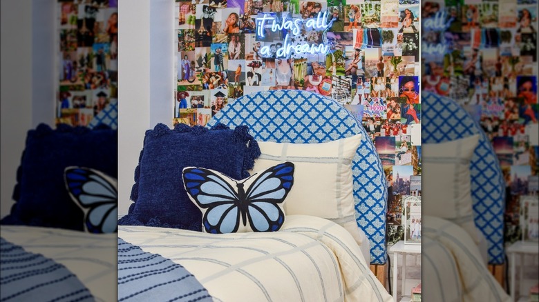 Dorm room with blue décor