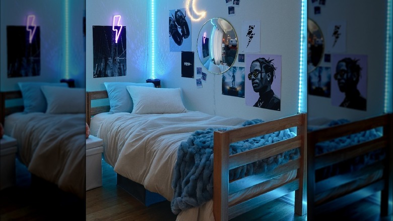 Dorm room with custom lighting