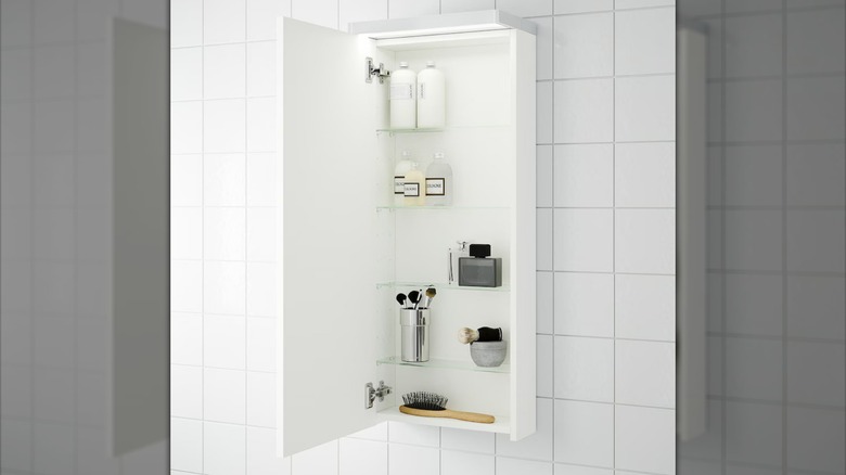 white slim bathroom cabinet 