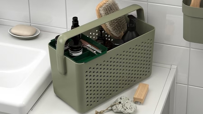 green rubber storage basket