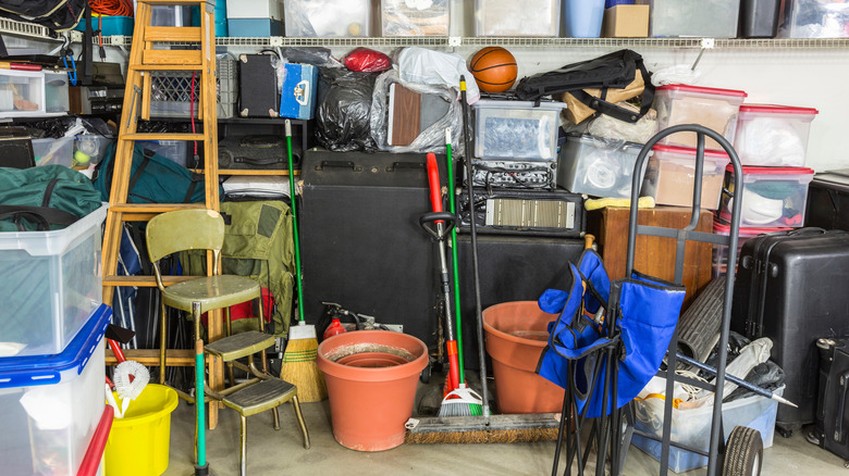 cluttered garage space