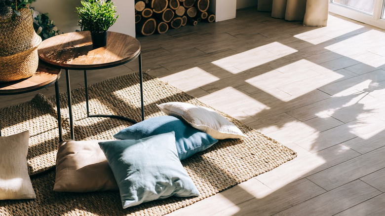 Jute rug on the floor