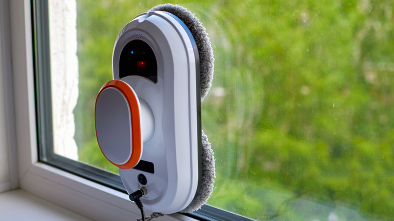 Robotic window cleaner on a glass window