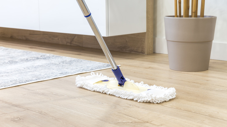 Damp mopping white oak floor