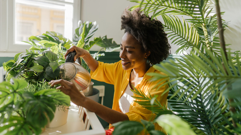 Woman watering plants