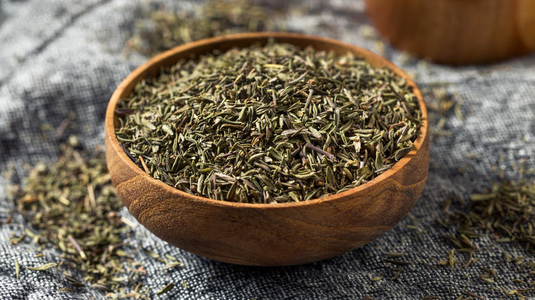 Thyme spice in a bowl