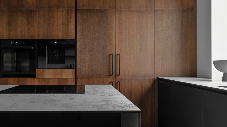 dark wooden cabinets