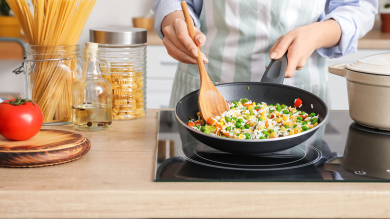 kitchen cook top with food