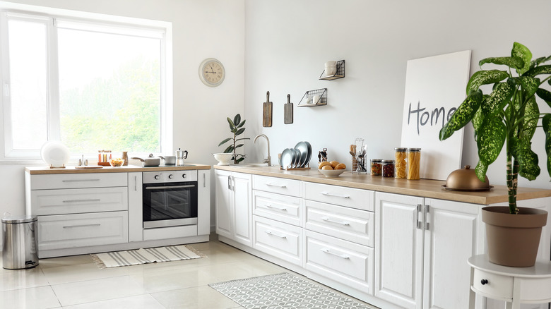 simple white kitchen with drawers