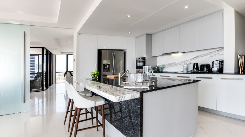 kitchen island in white kitchen