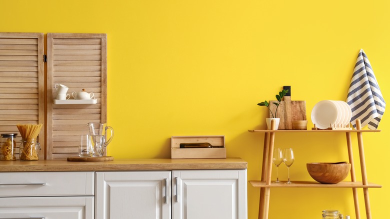 yellow wall in kitchen setting