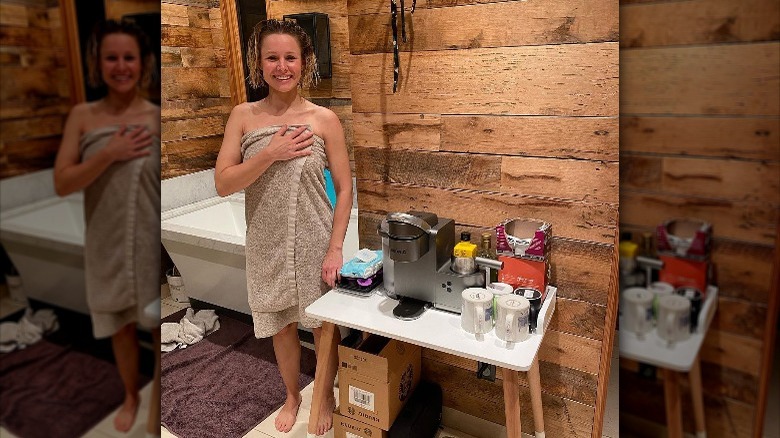 Kristen Bell's bathroom coffee station