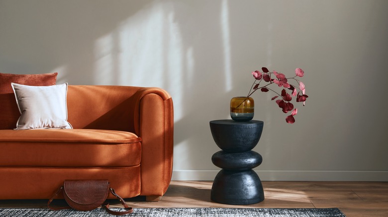 orange curved sofa