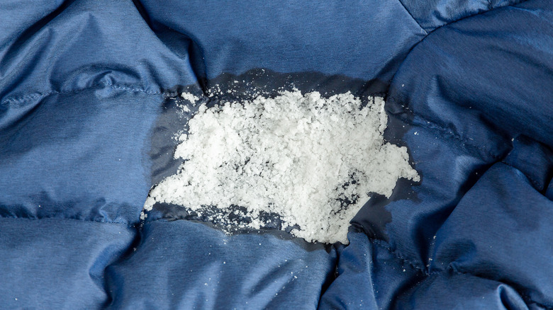 salt pile on stained duvet