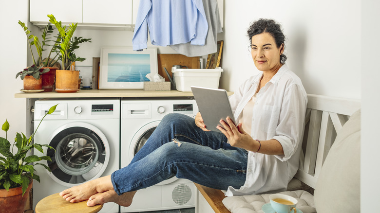 woman in laundry room
