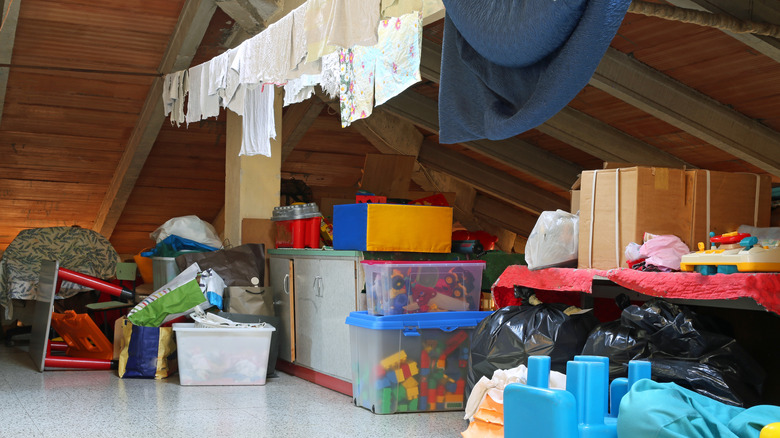 Clothing hanging in the attic