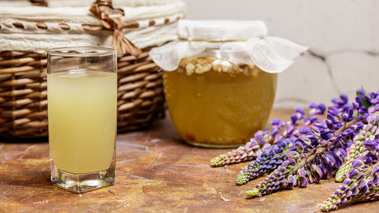 Edible lavender near honey