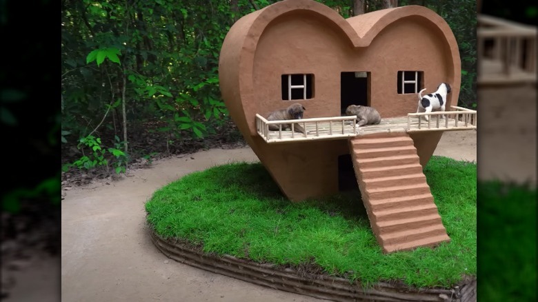 Heart shaped doghouse with staircase