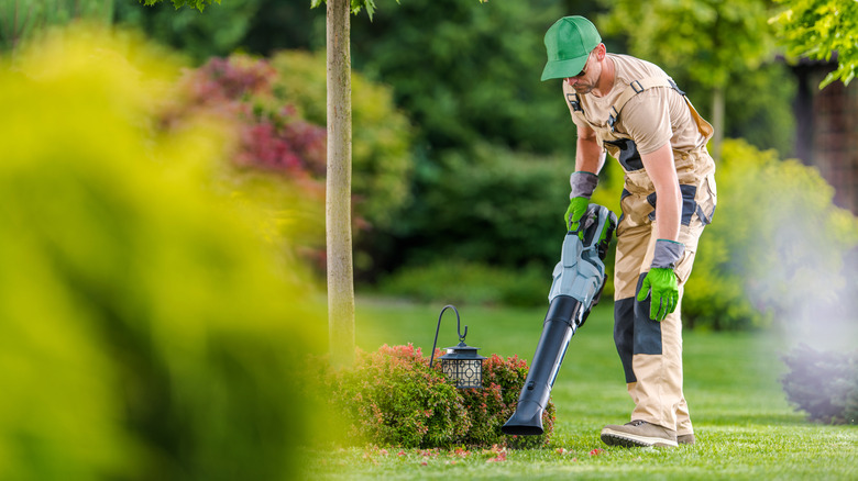 Man using leaf blower