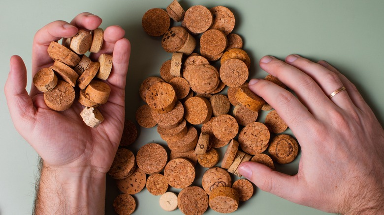 Handful of sliced cork rounds