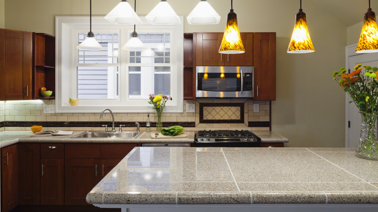 Tiled kitchen countertop