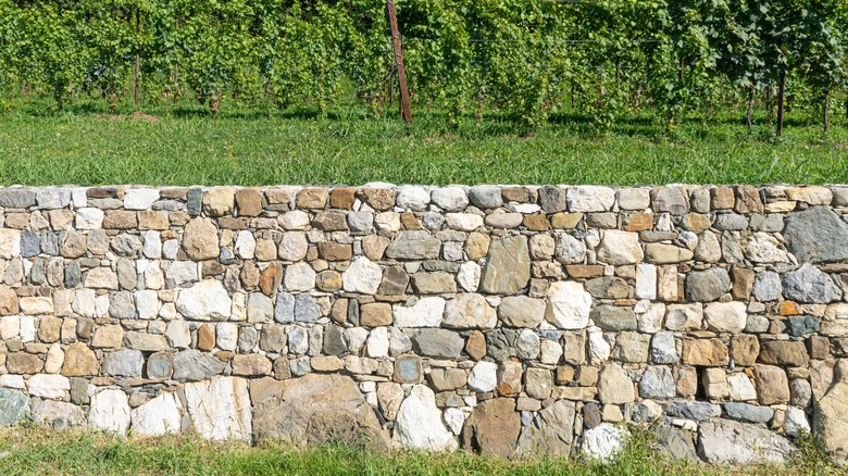 Stone retaining wall in the country