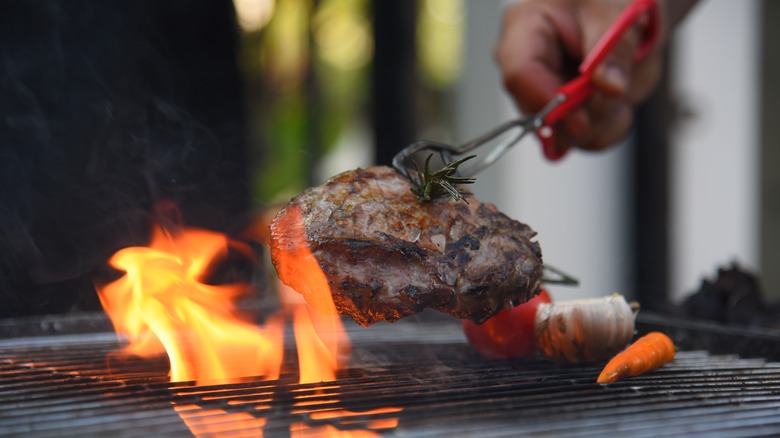 Beef and vegetables on grill