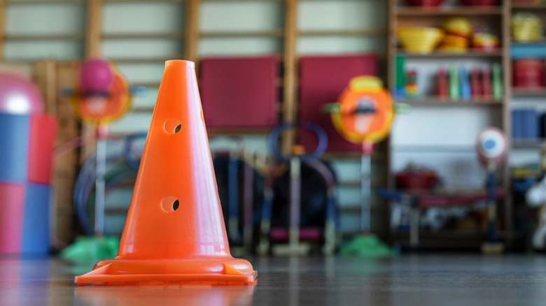 a playground cone in a kids' gymnasium