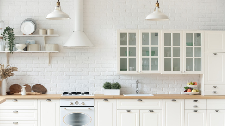 White brick wall in kitchen