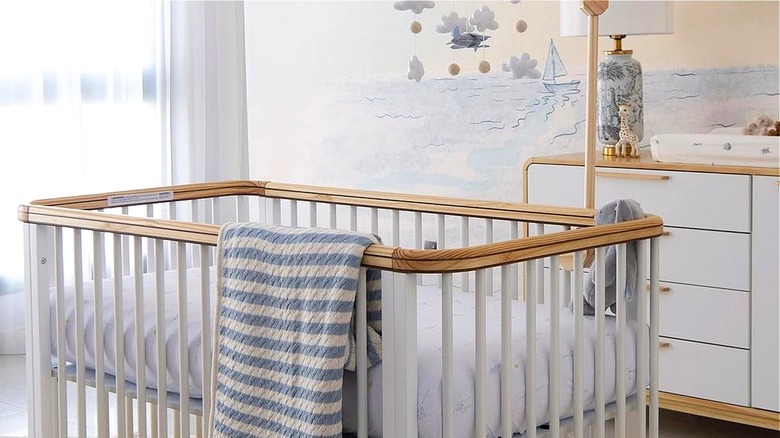 Nursery with seaside wall mural