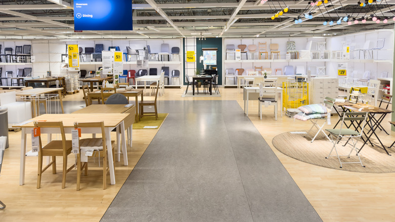 Tables and chairs in IKEA furniture show room