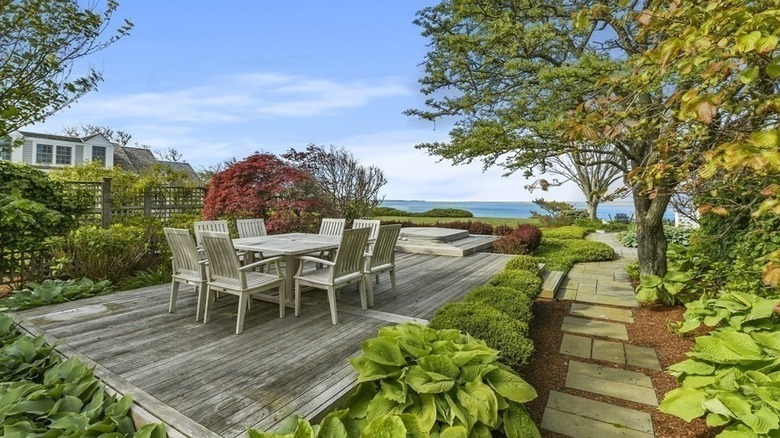 patio in lush garden