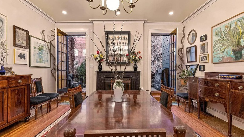 fireplace surrounded by doors