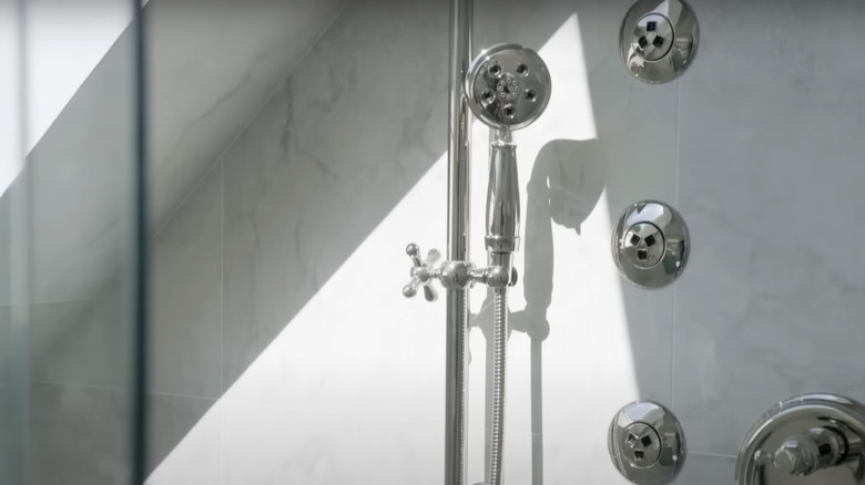 shower with chrome hardware