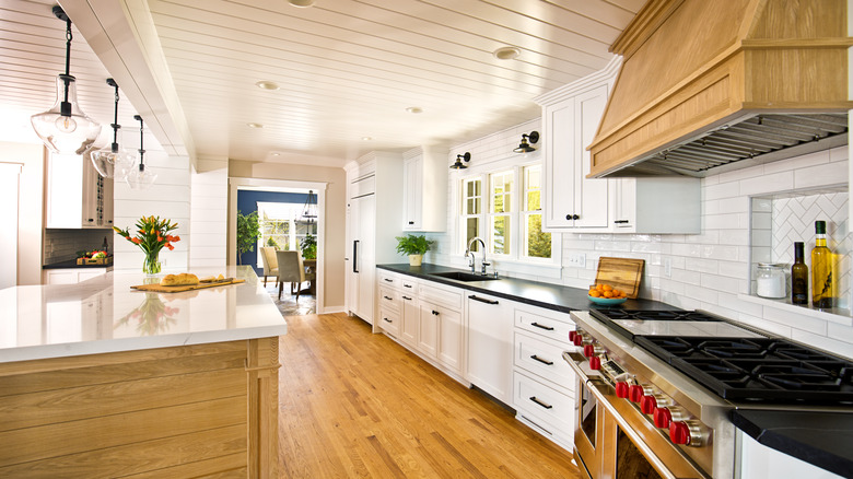 White shiplap ceiling